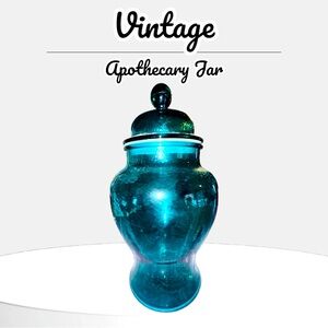 Vintage Teal Blue/Green Glass Ginger Apothecary Jar Canister with Lid EUC